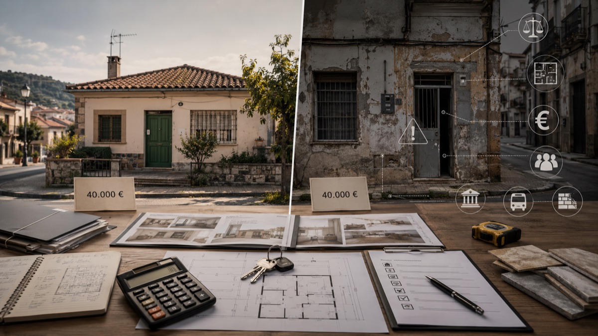 Dos casas de pueblo al mismo precio, una en buen estado y otra muy degradada